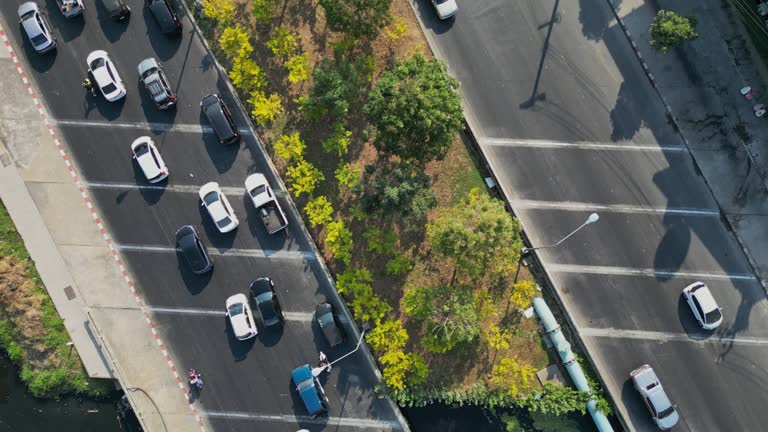 Aerial view Traffic jam on car road intersection in the rush hour