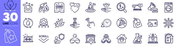 ilustrações de stock, clip art, desenhos animados e ícones de winner ticket, music making and ship line icons pack. for web app. vector - love teamwork cooperation machine