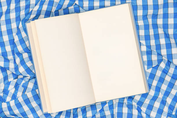 istock Open book pages mockup on plaid cloth 1919796298