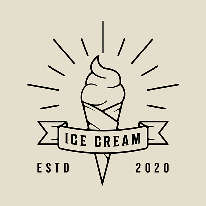 ice cream logo line art simple minimalist vector illustration template icon graphic design. food frozen gelato sign or symbol for shop business with linear banner typography style concept