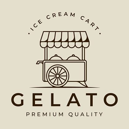 ice cream cart logo line art vector illustration template icon graphic design. food frozen gelato sign or symbol for business shop with typography style