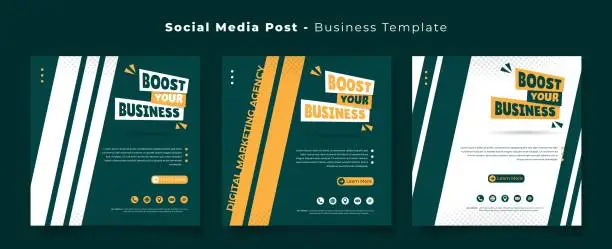 Vector illustration of Social media post template in dark green and geometric background for business advertising design