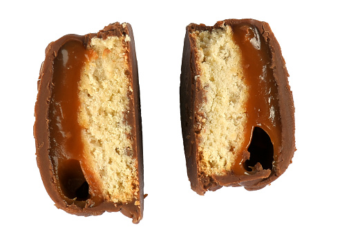 chocolate bonbon with dulce de leche delicious caramel sugar filling isolated caloric taaste food