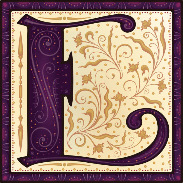 Medieval letter E .Font.Alphabet.Typeface.Ancient book miniature. Medieval letter.Initial.Alphabet.Font. Ancient book miniature. Magic manuscript.Typeface. illuminated letter a cartoon stock illustrations