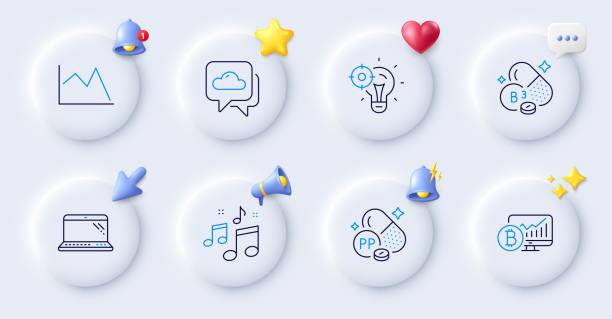 istock Line chart, Music and Niacin vitamin line icons. For web app, printing. Vector 1919841656