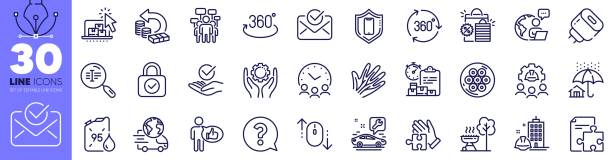 Car service, Voting campaign and Outsource work line icons pack. For web app. Vector Car service, Voting campaign and Outsource work line icons pack. Construction building, Approved, Full rotation web icon. Petrol canister, Approved mail, Scroll down pictogram. Vector gas mark stock illustrations