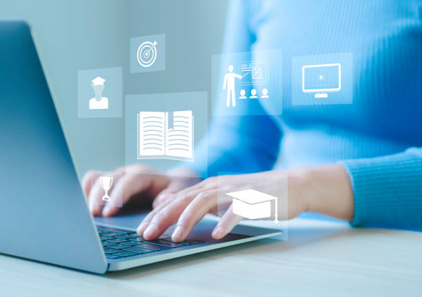 istock e-learning education Internet lessons, technology, internet education People attending online lessons on digital screens Study knowledge for creativity and problem solving. 1919868654