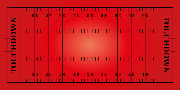 ilustrações de stock, clip art, desenhos animados e ícones de red american football field, top view - american football stadium illustrations