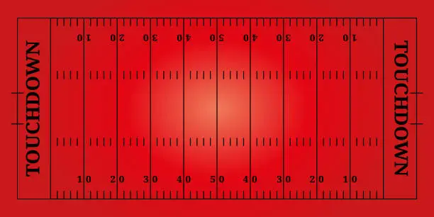 Vector illustration of Red American football field, top view