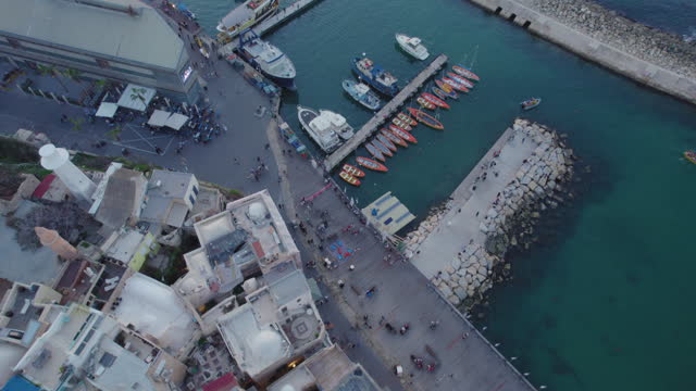 Top down view of Kedumim Square in Old Jaffa, the old city and Jaffa port, Israel - this is one of the oldest and most famous areas in Israel and is an attraction for many tourists
