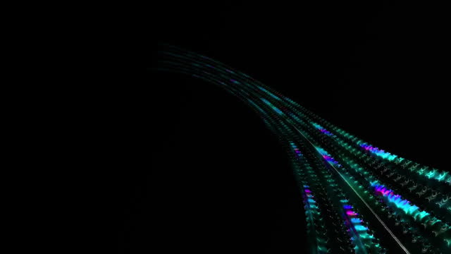 Spotted line flowing on black background. Speed, big data loop able animation