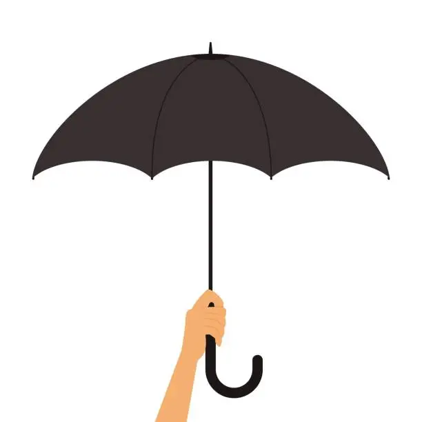 Vector illustration of Woman Hand Hold Black Umbrella