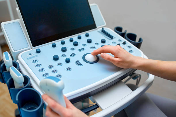 istock Medical equipment background, close-up ultrasound machine. 1919930909