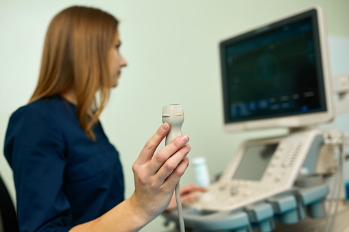 Ultrasound diagnostic device close-up. Healthcare and medical concept