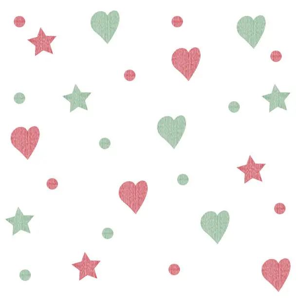 Vector illustration of Pattern of hearts and stars made by hand on white background