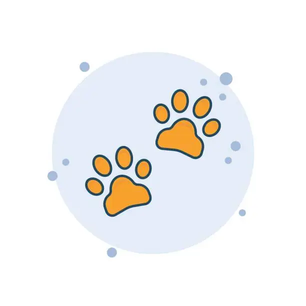 Vector illustration of Cartoon two paw icon vector illustration. Footprint on bubbles background. Animal foot sign concept.