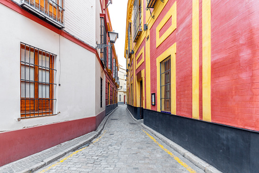 Colorful street in the old town of Sevilla, Spain