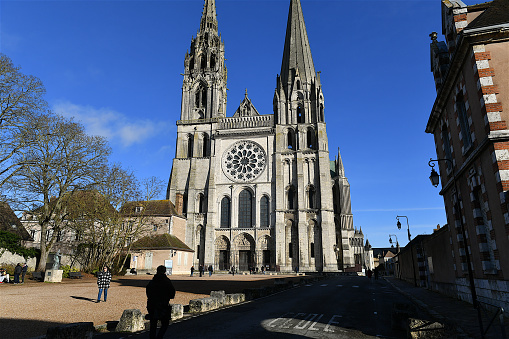 Chartres, France-01 05 2024: People in front of the Chartres cathedral, France.