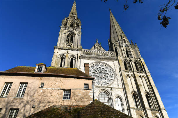 Chartres, France-01 05 2024: Facade of the Chartres cathedral, France.