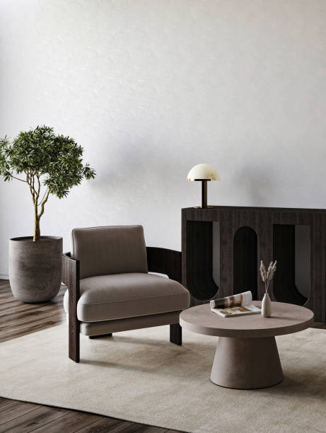istock Stylish minimalist entryway with a classic wooden console and unique pendant lights casting a warm glow in a modern home. 3d render 1919967887