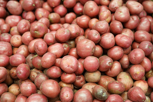 Fresh red potatoes in the supermarket for sale
