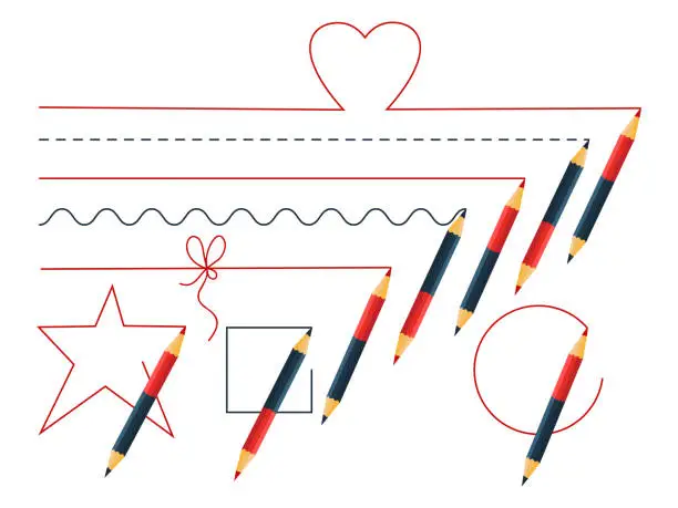 Vector illustration of Pencils draw lines and shapes