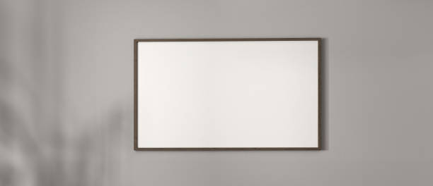istock Boho gray empty wall with one picture frame background. Light modern japanese nature view. 3d rendering. High quality 3d illustration 1919980656