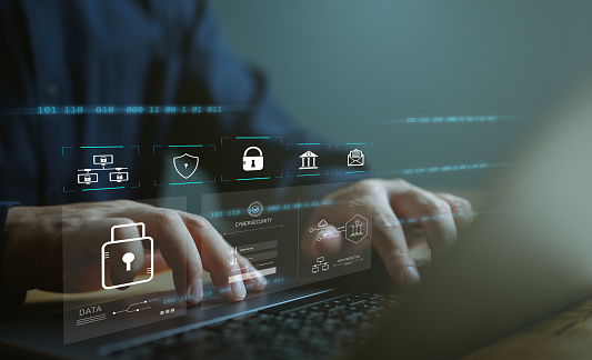 Cybersecurity concept internet Global network security technology, business people protect personal data and information. Encryption with a padlock icon on virtual interface, privacy, safety, cloud