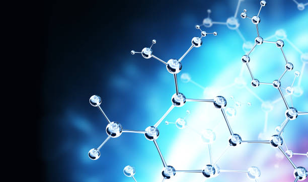 istock Horizontal banner with model of abstract molecular structure. Background of blue color with glass atom model. Copy space for your text. 3d render 1920002361