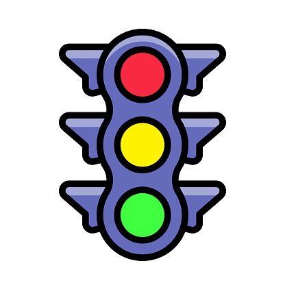 Vector illustration of a traffic light against a white background in line art style.