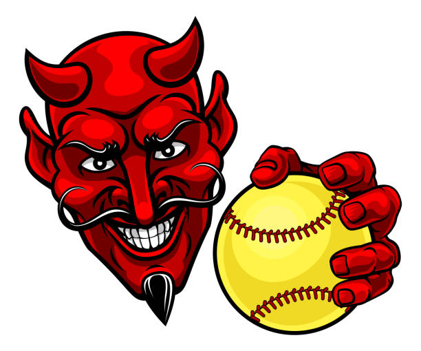 талисман спортивной команды по софтболу devil - characters sport animal baseballs stock illustrations