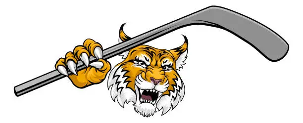 Vector illustration of Wildcat Bobcat Ice Hockey Team Cartoon Mascot