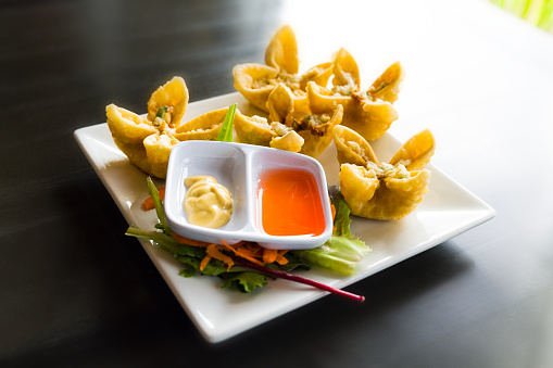 Fried Crab Cheese Wontons - Asian cuisine appetizer.