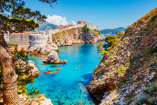 Great view at famous european travel destination city of Dubrovnik - Fort Bokar seen from south old walls on a sunny day. Location place Croatia, South Dalmatia, Europe. Discover the beauty of earth.