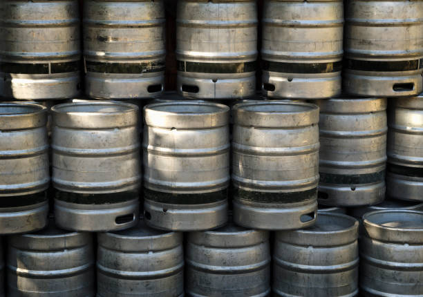 istock silver barrels of beer, in distillery, brewery 1920072514