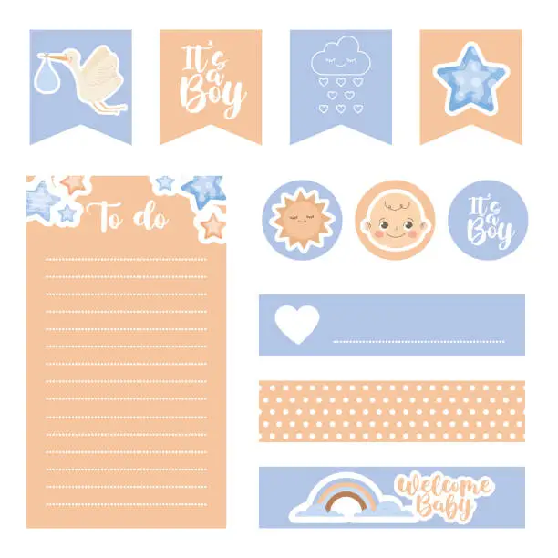 Vector illustration of cute baby scrapbook set