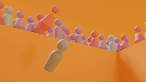 istock Crowd gathered around hole man and woman fall from edge light corner 1920097027