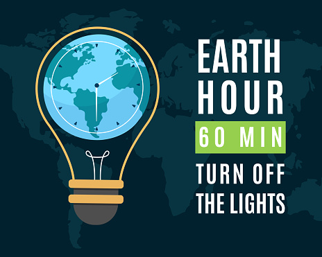 Earth hour turning off the light for 1 hour Campaigning for climate change awareness vector illustration.