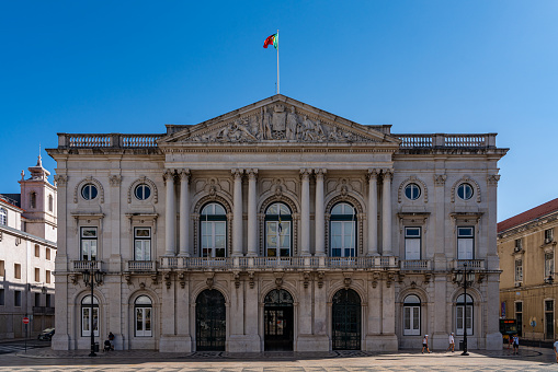 Sao Paulo, Brazil - nov 09, 2019 - Facade of the B3, a Stock Exchange located at old downtown, the historic city center of Sao Paulo, Brazil. Written in portuguese: Stock Exchange and Futures