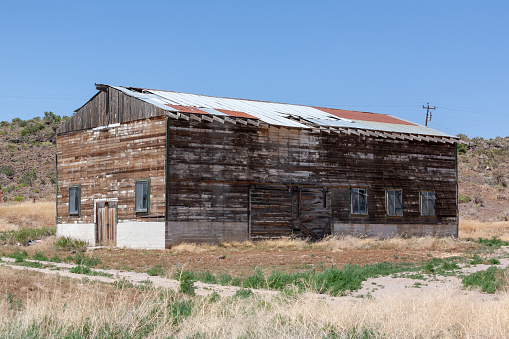 Farms and ranches in a desert near Edgewood, New Mexico, USA, in the winter sunny day.