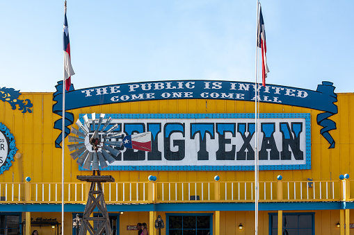 Shamrock, Texas, United States - 12 June 2009:  The Big Texan Steak Ranch in Amarillo, Texas, is an iconic Route 66 landmark known for its legendary steakhouse experience.