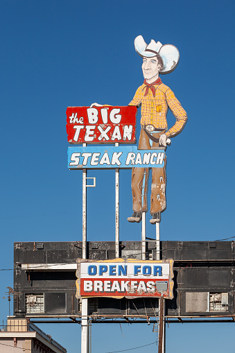 Shamrock, Texas, United States - 12 June 2009:The Big Texan Steak Ranch in Amarillo, Texas, is an iconic Route 66 landmark known for its legendary steakhouse experience.