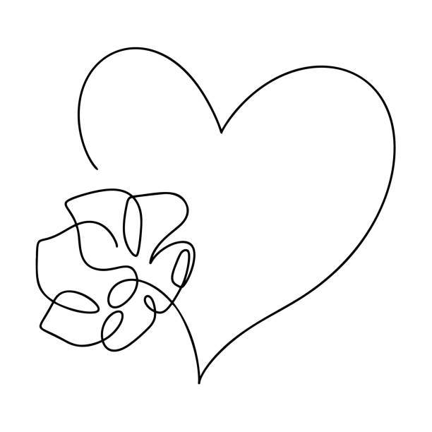 illustrations, cliparts, dessins animés et icônes de coeur d’amour dessiné à la main avec logo vectoriel monoligne fleur une illustration de ligne d’art. contour noir. élément pour la bannière de la saint-valentin, affiche de printemps, carte de vœux - 11902