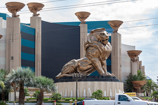 Las Vegas, Nevada, United States - 16 Jun 2009: MGM Grand on the Las Vegas Strip, with the iconic lion statue in the foreground.