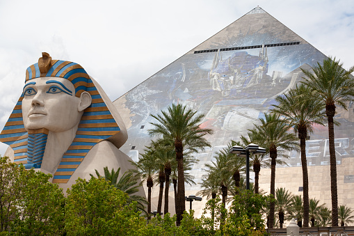Las Vegas, Nevada, United States - 16 Jun 2009: Luxor Hotel and Casino on the Las Vegas Strip adorned with an advertisement for the Transformers movie Rise of the Fallen.