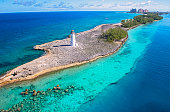 Nassau port lighthouse on the Paradise Island, Bahamas