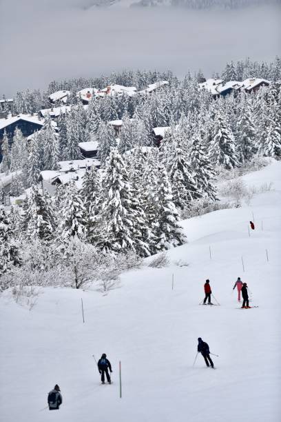 Winter scenery of Courchevel ski resort by winter