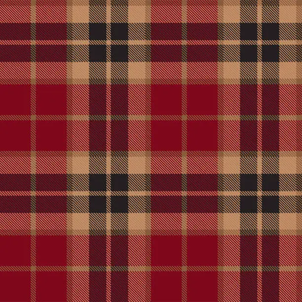 Vector illustration of Red Brown Scottish Tartan Plaid Pattern Fabric Swatch