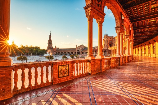 Plaza de Espana in Seville during Sunset, Andalusia, Spain