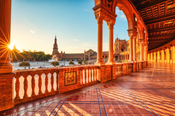 Plaza de Espana in Seville during Sunset, Andalusia Plaza de Espana in Seville during Sunset, Andalusia, Spain espana stock pictures, royalty-free photos & images